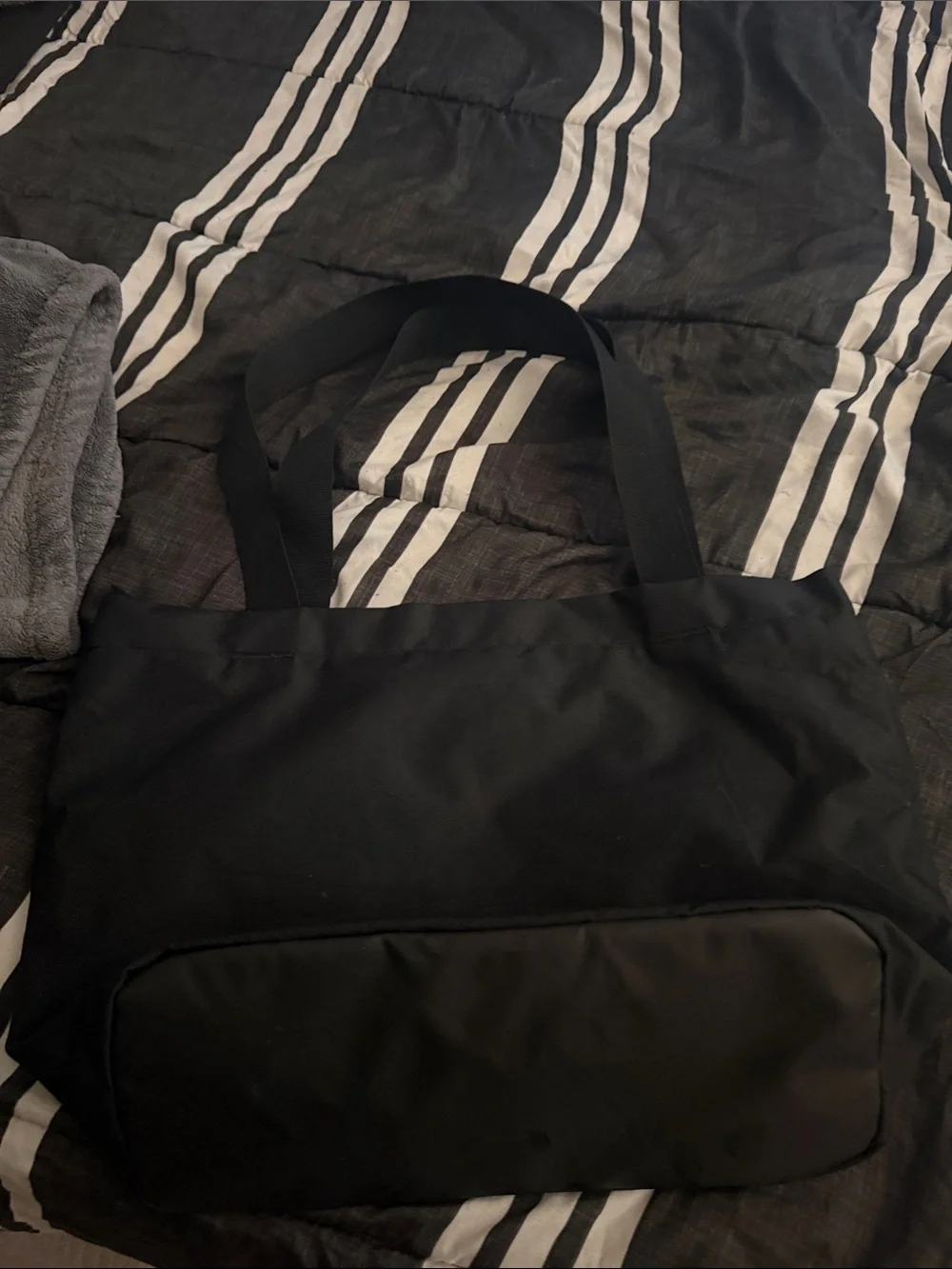 Nike Black Duffel Tote with White Logo and Reflective Stripe